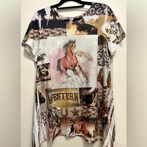 Western Graphic T-Shirt with Horse Print